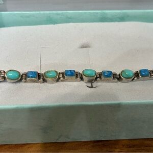 Turquoise and Denim Lapis Sterling Women's Bracelet  7.25 in